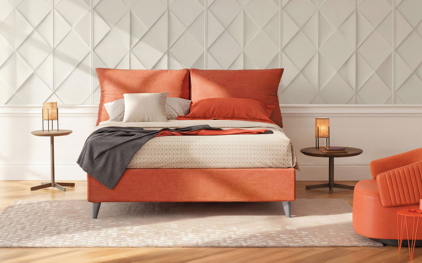 Plisse' letto tessile con cuscini reclinabili