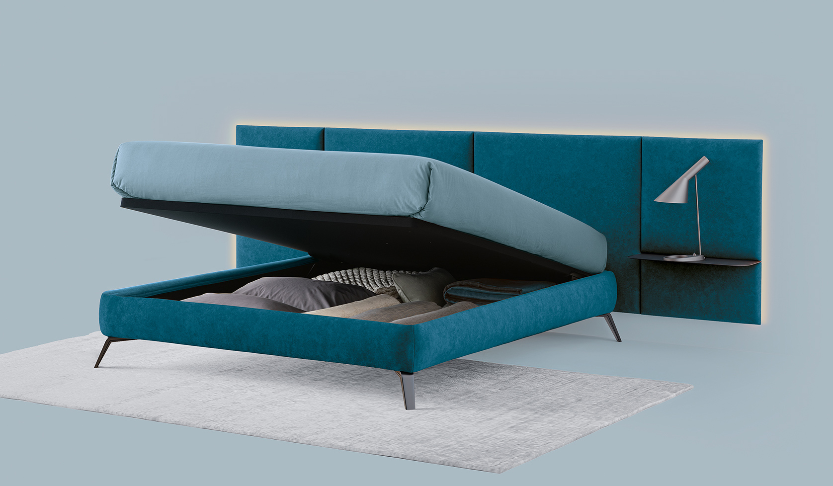 Testiera letto modulabile Wall - Base letto contenitore