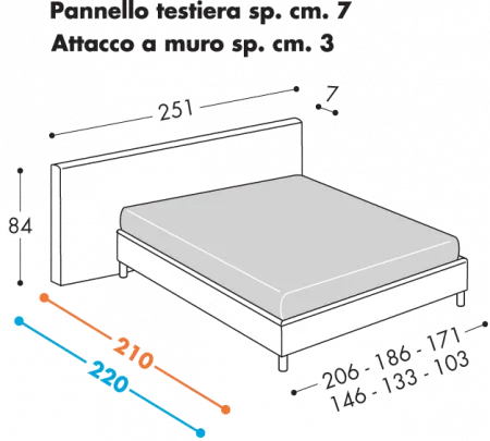 Letto Kelly Tessile
Disponibile con basi 
H12 - 18 - 25 – 32